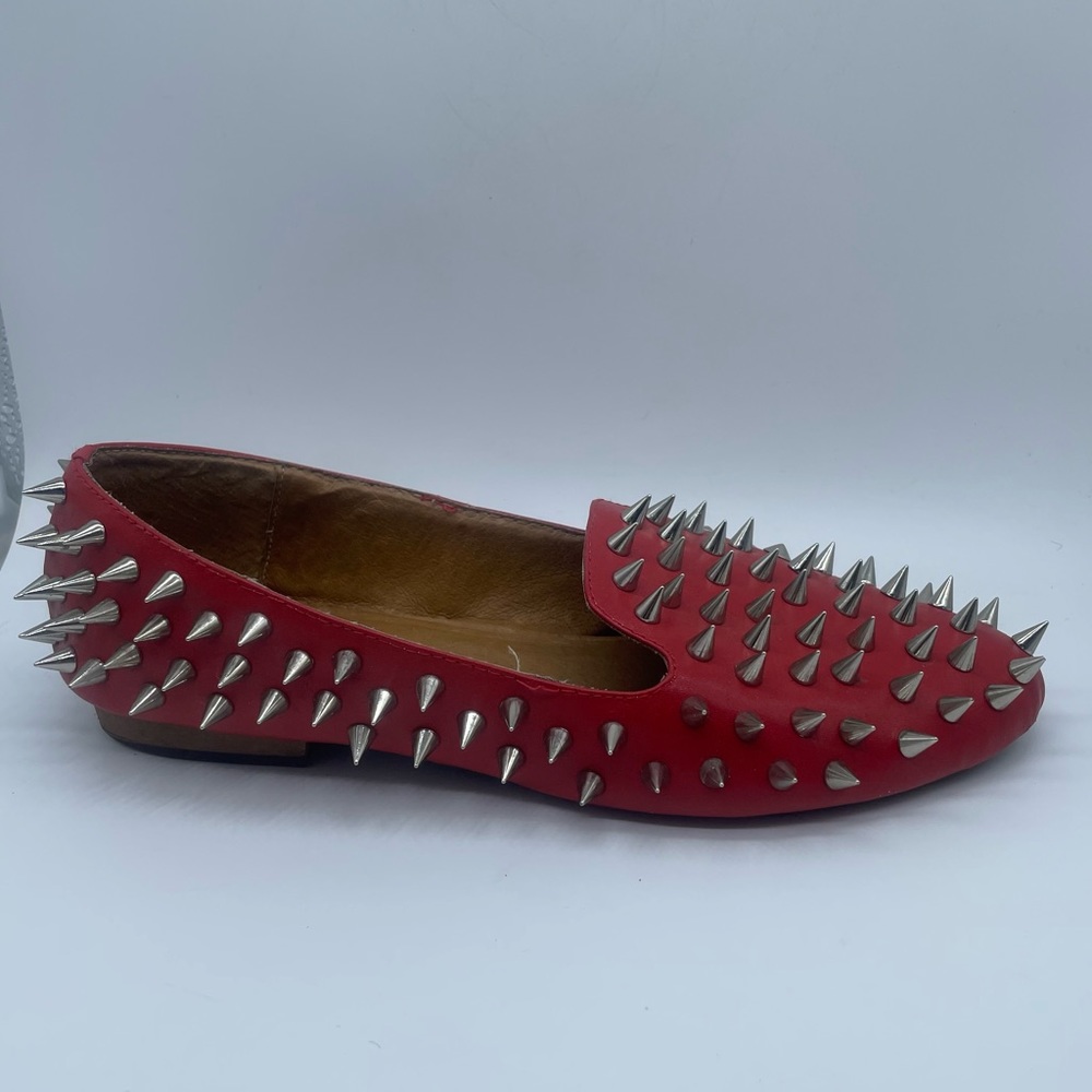 Jeffrey Campbell Red Spike-Stud Leather Loafers